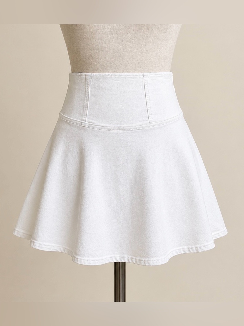 Copper Key White Denim Skater Mini Skirt High Waist Fit & Flare Size M